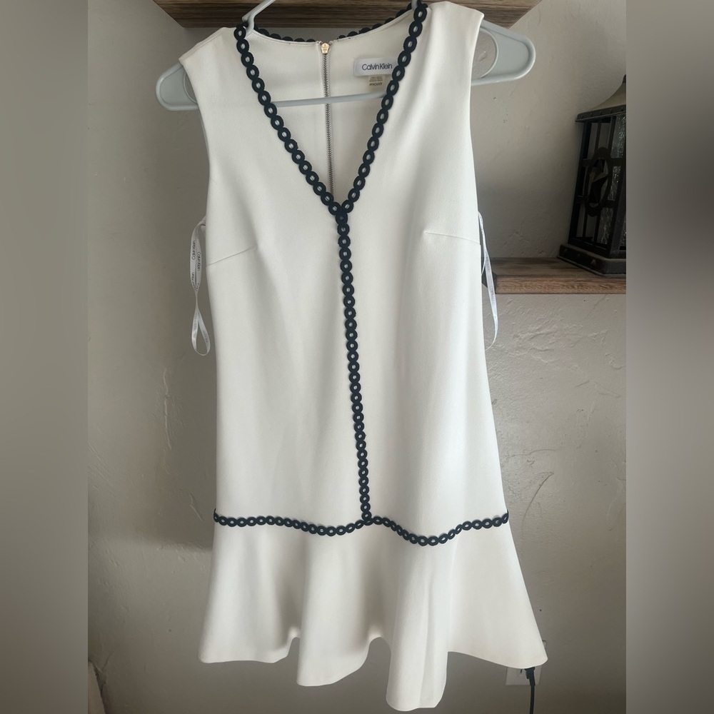 Calvin Klein White Dress with Black Accents